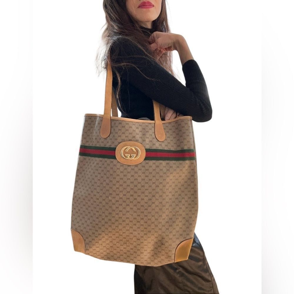 Gucci Beige Monogram Tote with Tan Accents